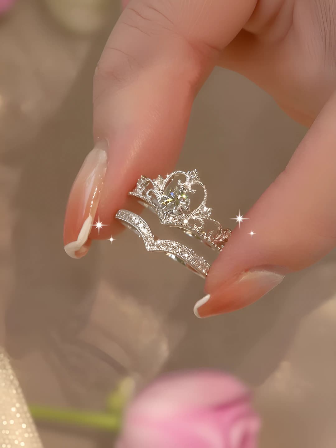 Women's set: 2-piece open ring set with crown design