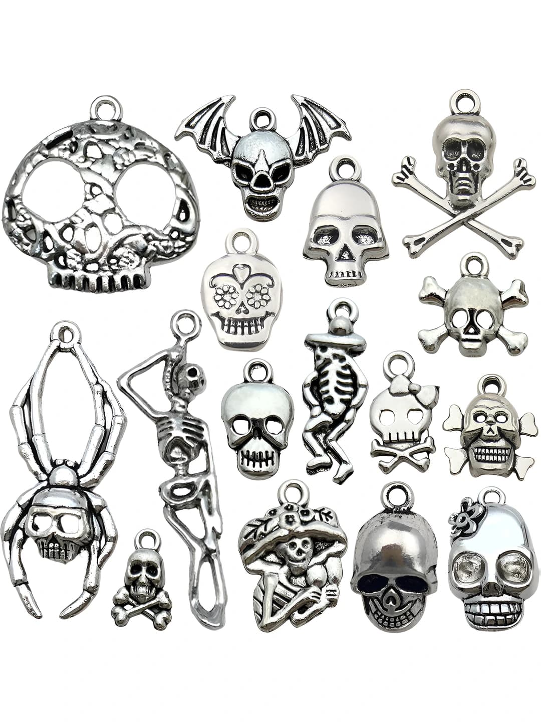 16 pcs Halloween retro skull alloy charms, DIY jewelry findings materials