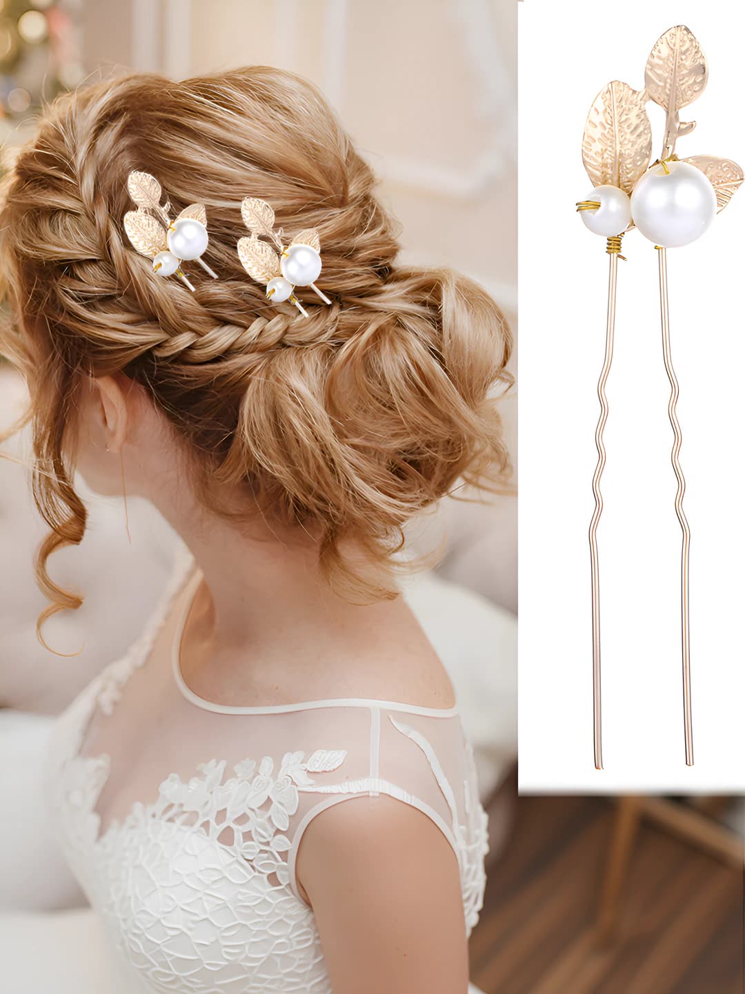 Women's hairpins and bobby pins: gold baroque style pearl leaf hairpins