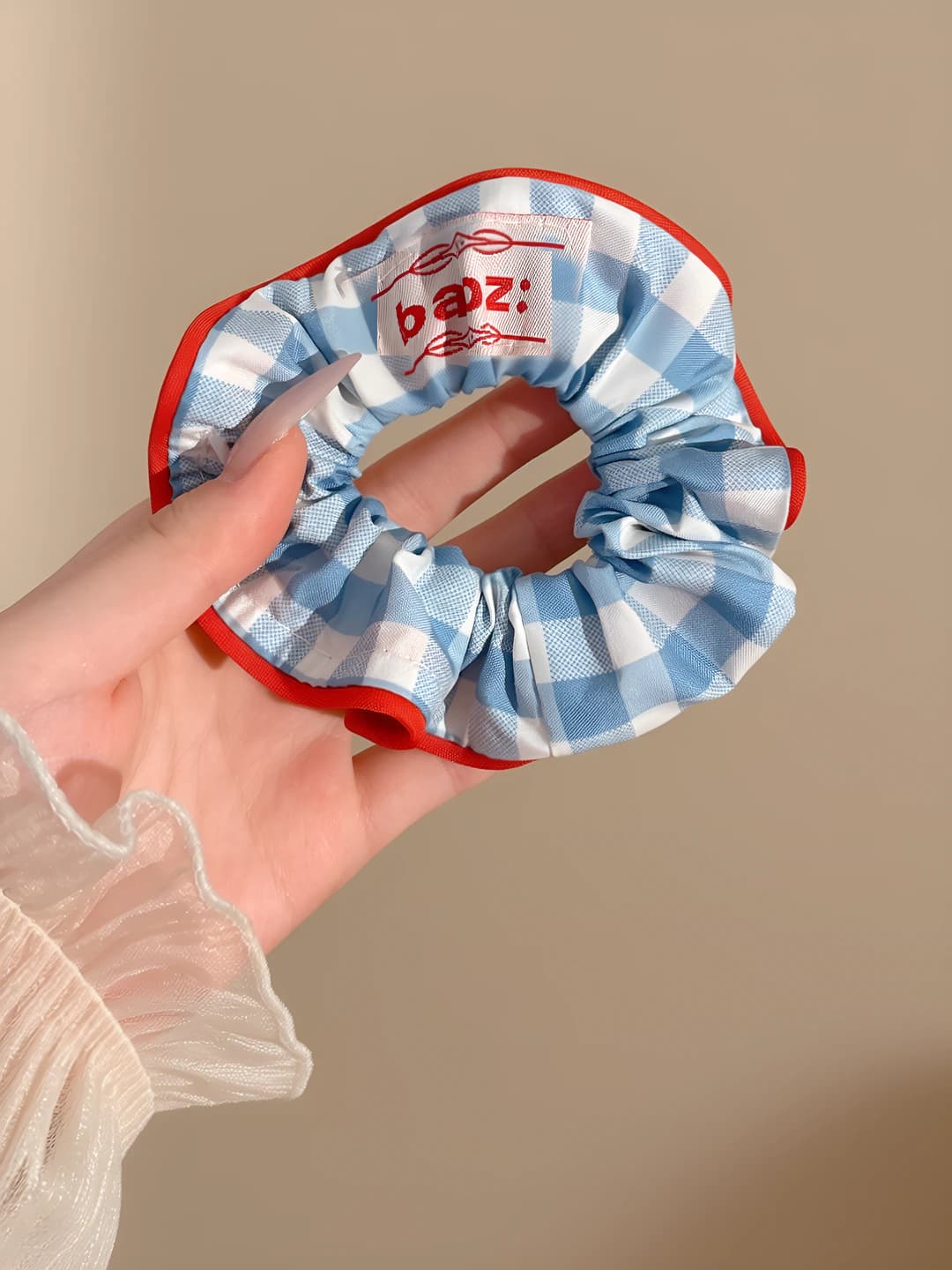 Blue plaid scrunchie ~12 cm