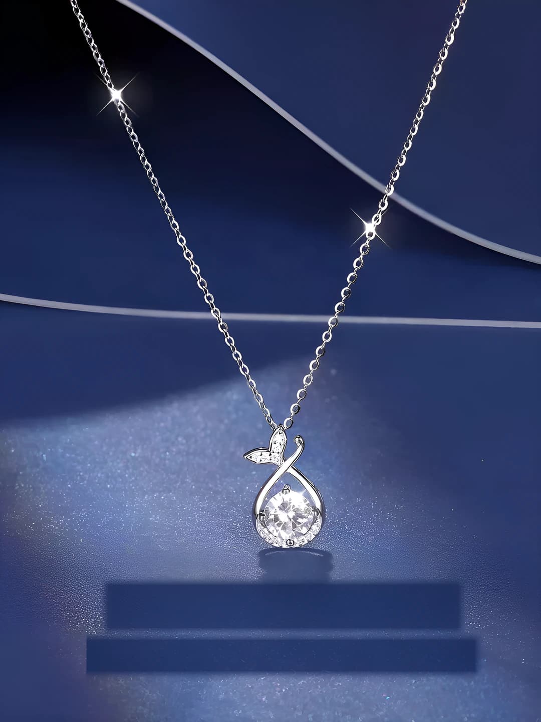 Women's fish-tail zircon pendant necklace, Korean style, geometric shape, cross chain, 41-50 cm
