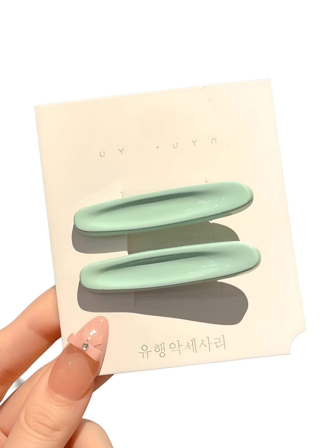 4# Color oval floral hair clip Green Pair ~5.2cm