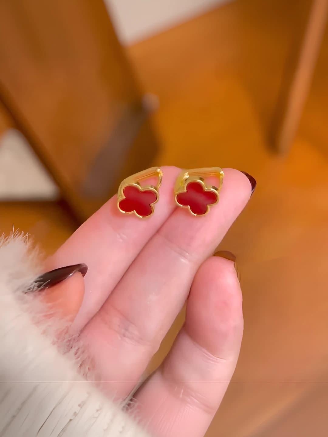 15#Ear clip-Gold-Red