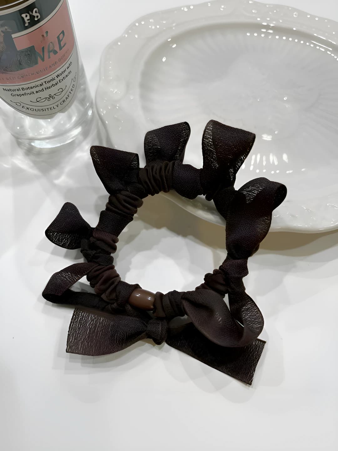 Coffee bow hair tie