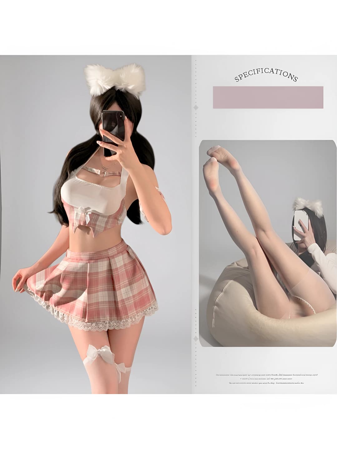 Pink-white + white open-crotch stockings