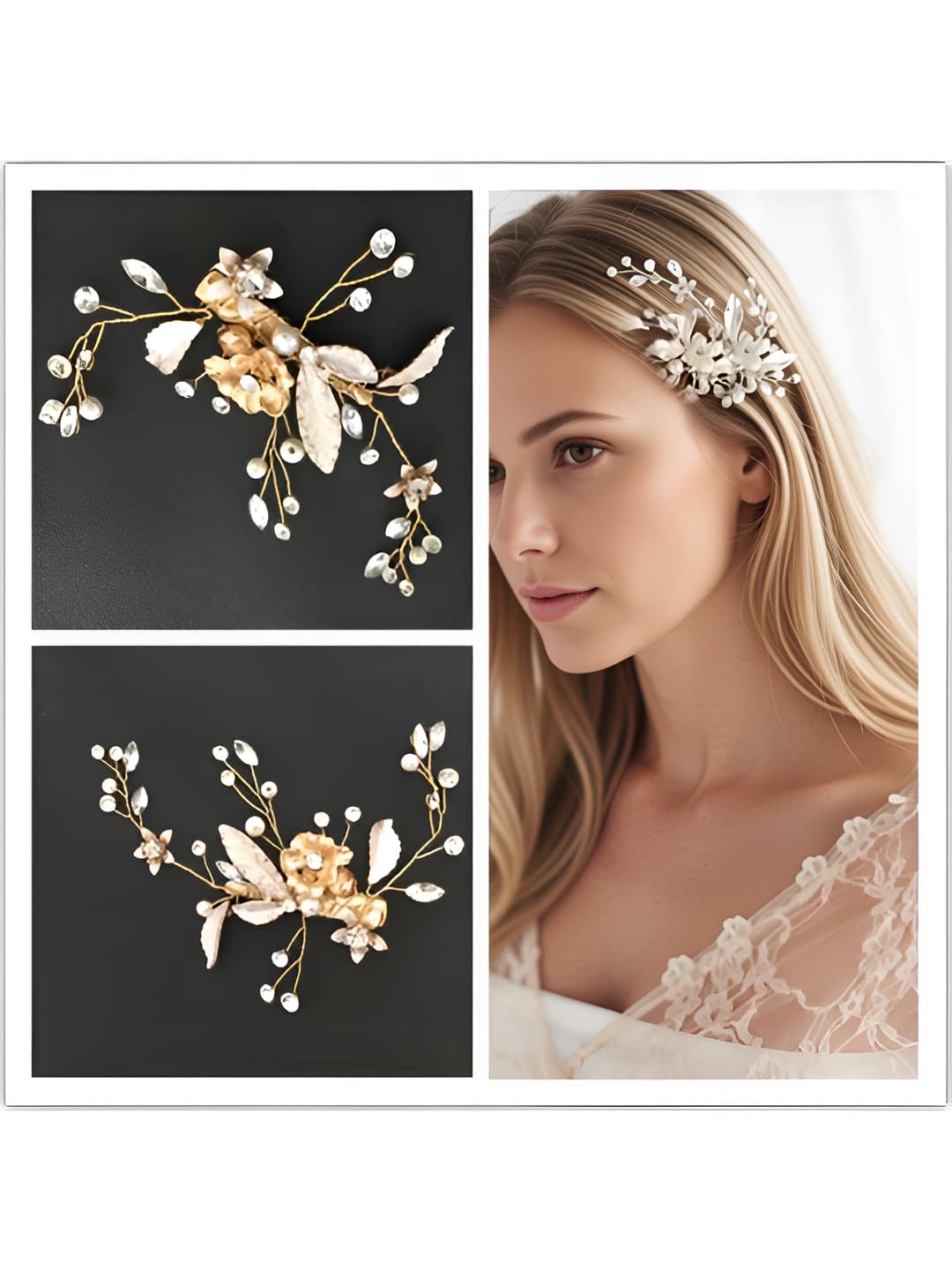 Women's bridal rhinestone hair clips: handmade, pearl and rhinestone, natural style