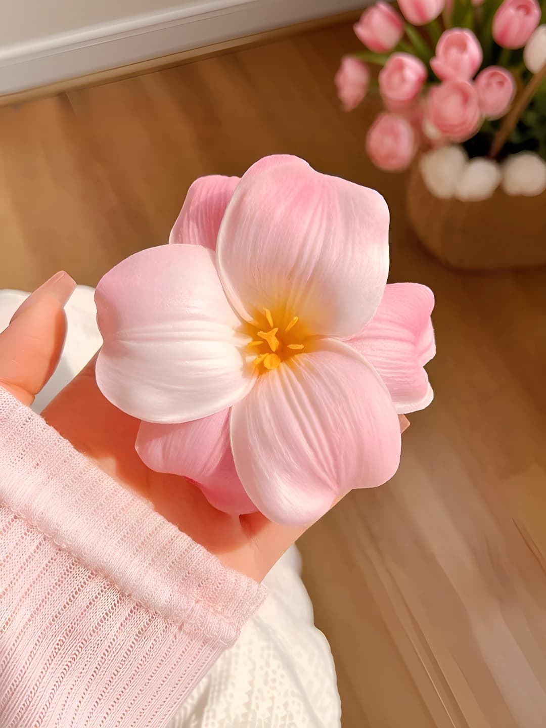 3# Тюльпан боковой зажим [Светло-розовый] 11 см