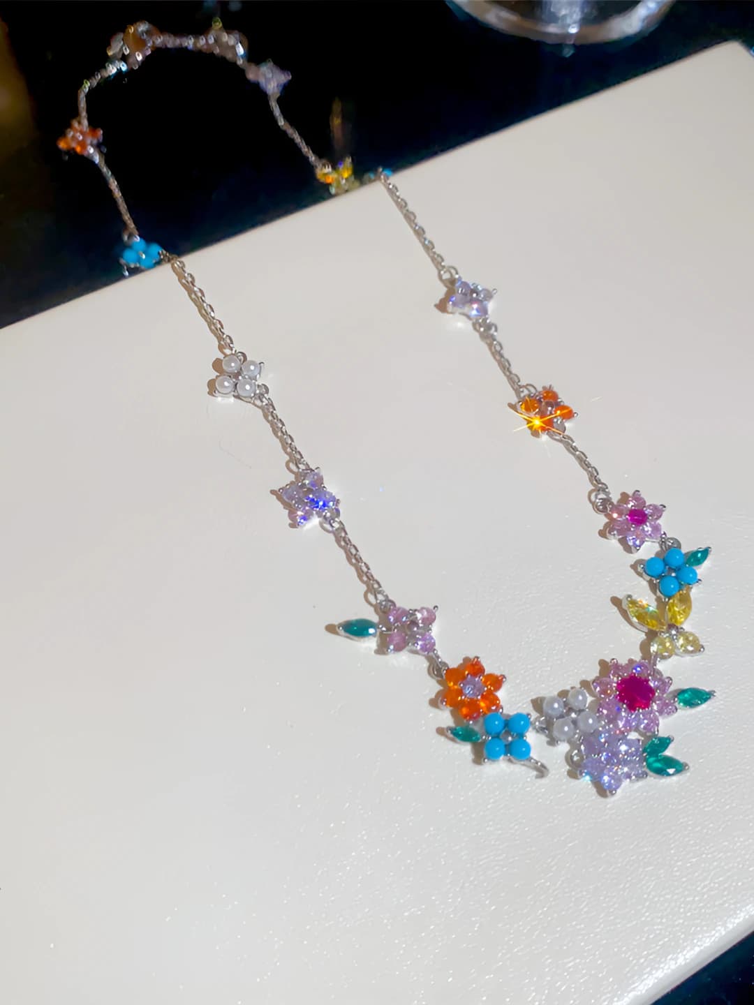Necklace - Silver - Multicolour (Real gold plating)