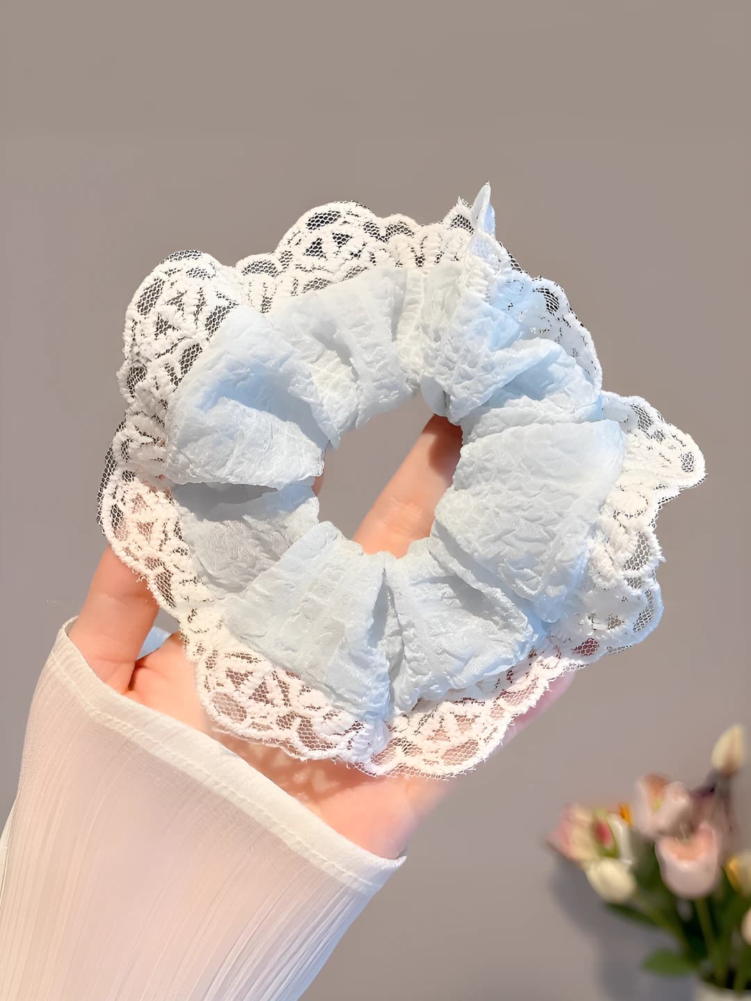 Blue lace scrunchie 10 cm