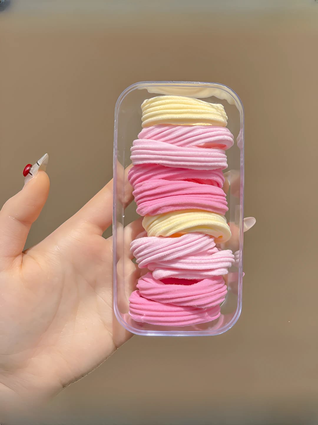 Pink-white vertical pattern box hair ties - 10 pcs