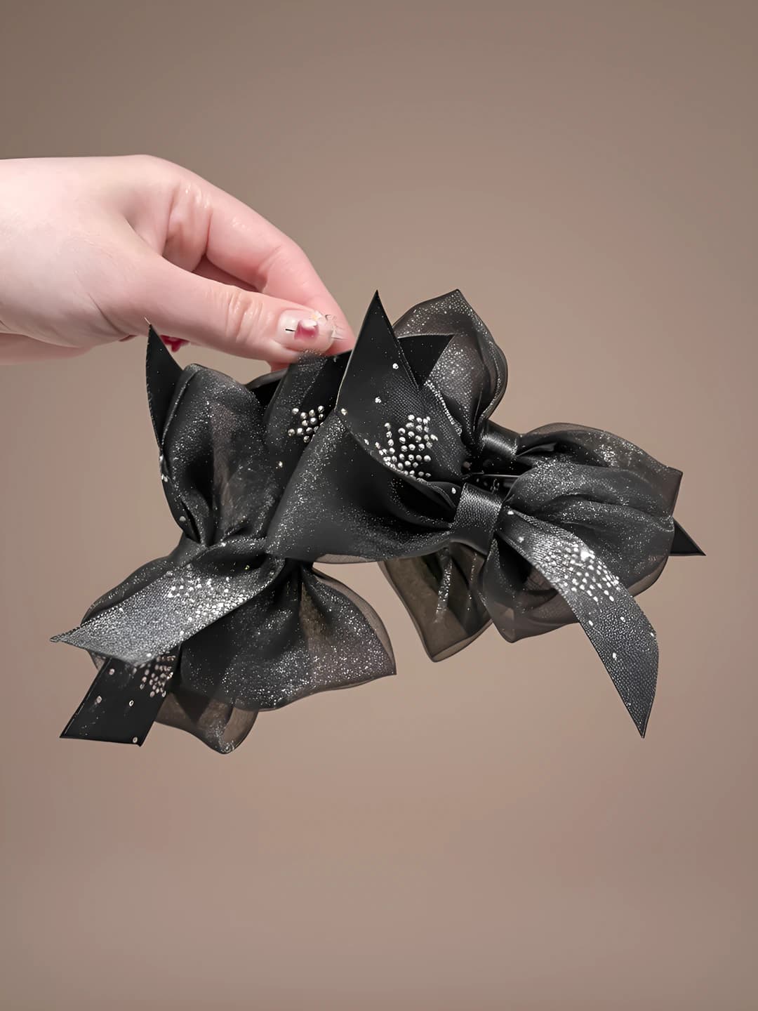 Black butterfly with small diamonds clip ~13 cm