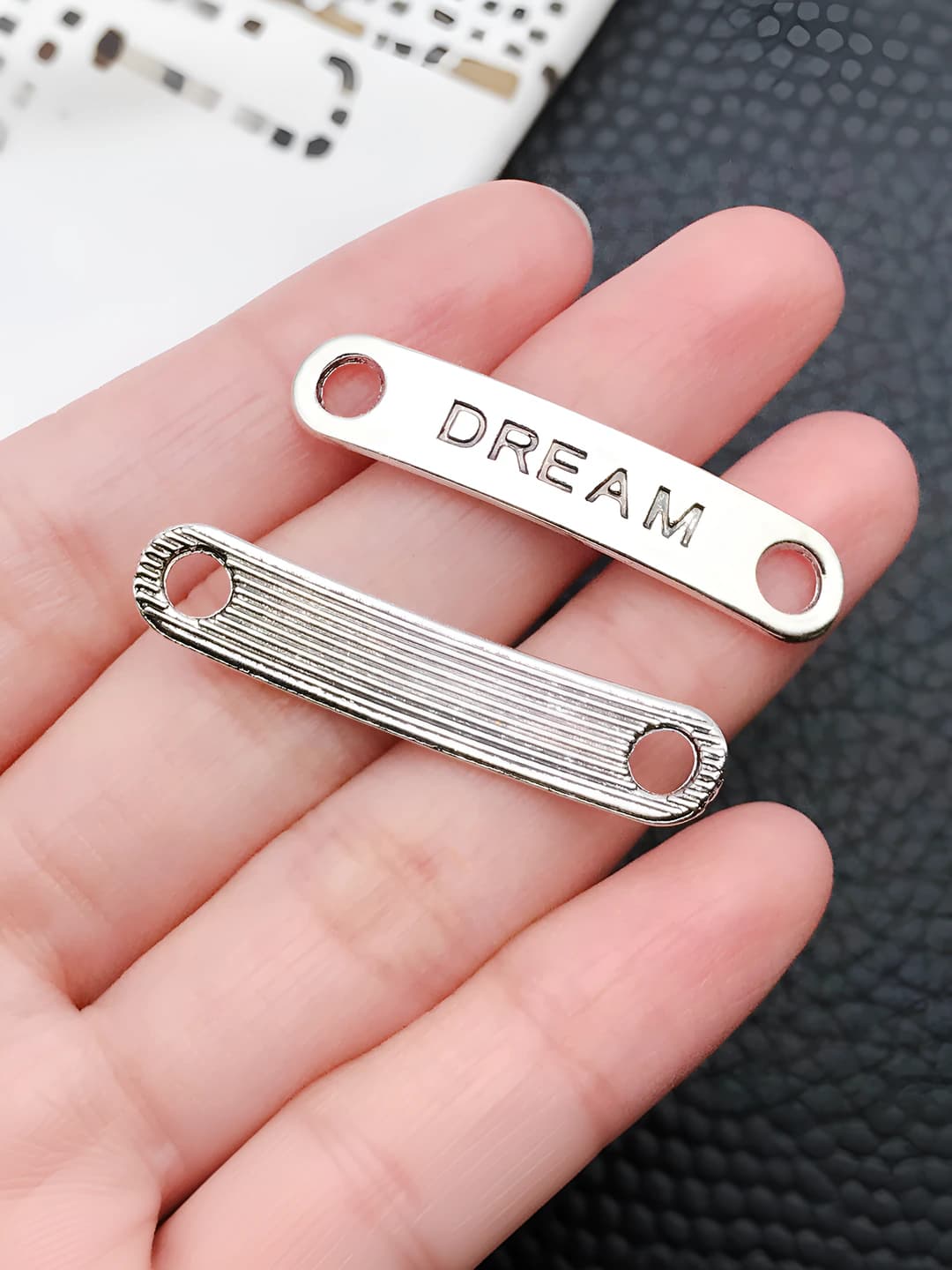 1 pc, antique silver, rectangle, dream, 8x38mm, 2.1g