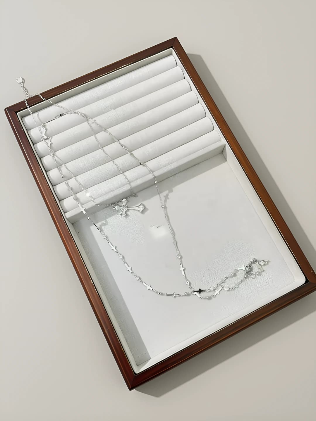 Silver double cross necklace