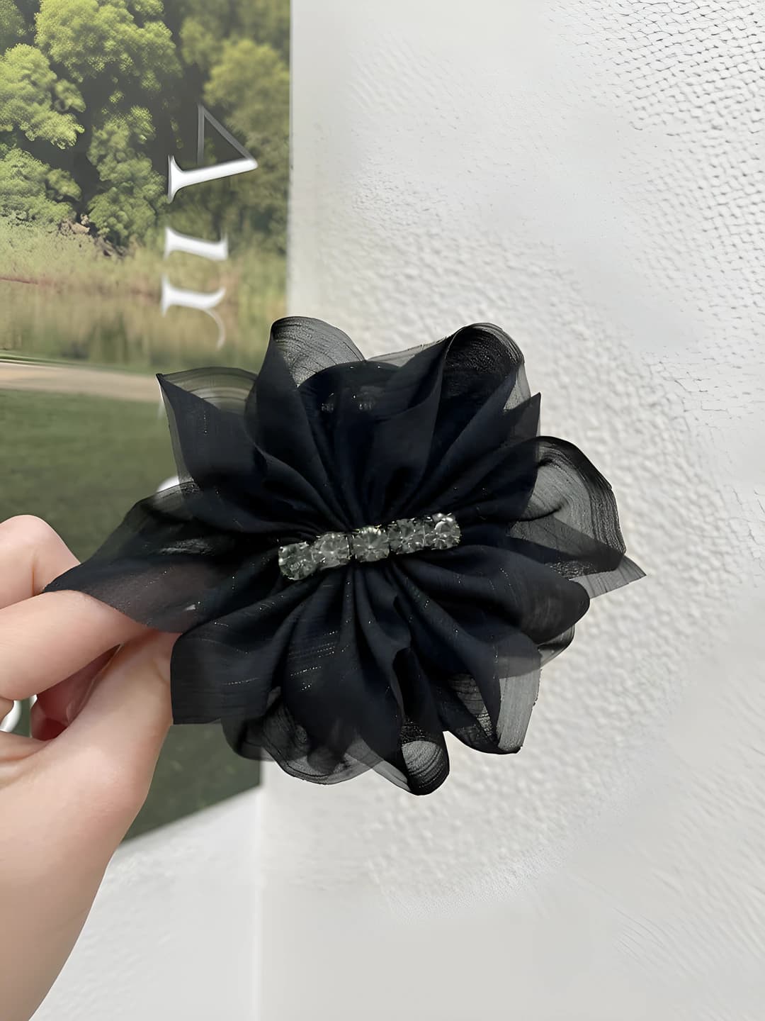 Black mesh crystal clip