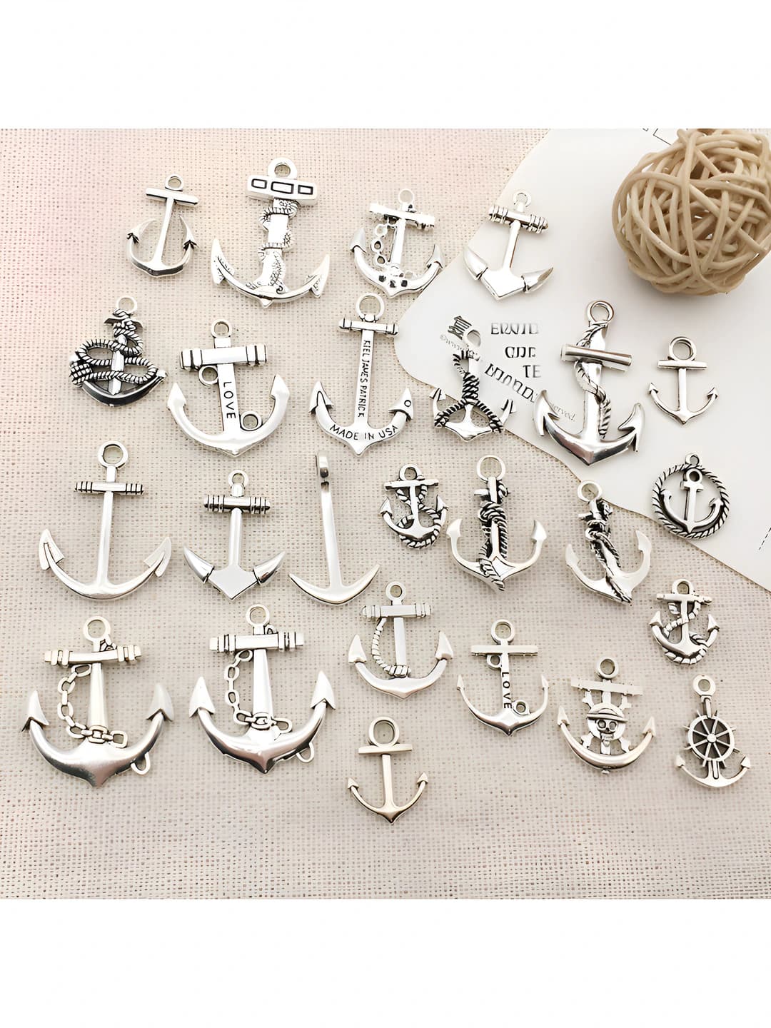 Retro antique silver anchor charm / pendant (DIY jewelry component)