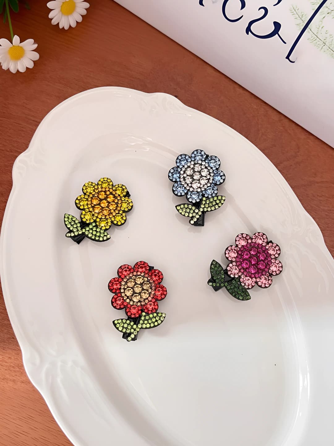 Women's rhinestone sunflower hair clips and combs