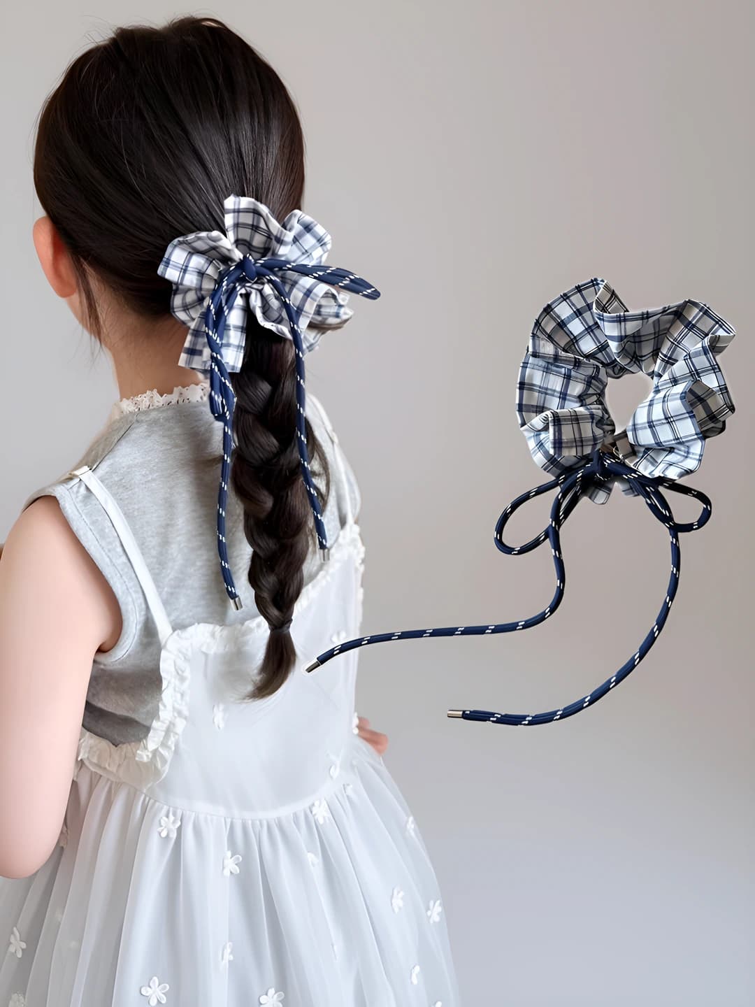 Plaid bow scrunchie ~40*8 cm