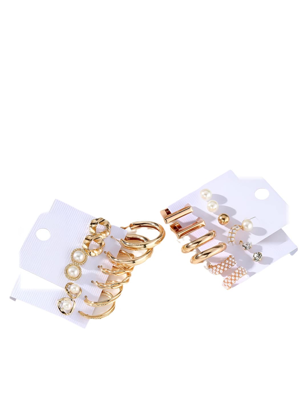 Women's metal geometric earring set: C-shaped hoops, square design element, western style