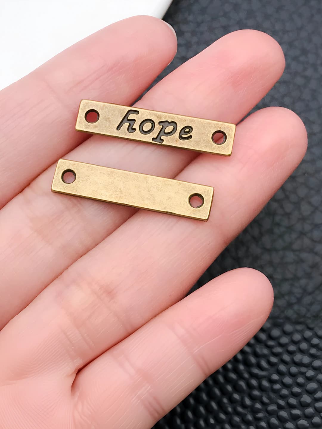 1 pc, antique teal, rectangle, hope, 25x5mm, 1g