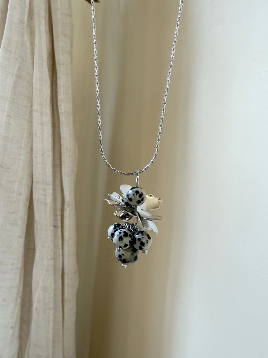 Necklace - Silver - Black & white