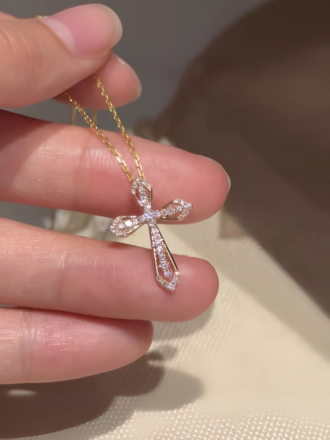 Gold diamond cross necklace