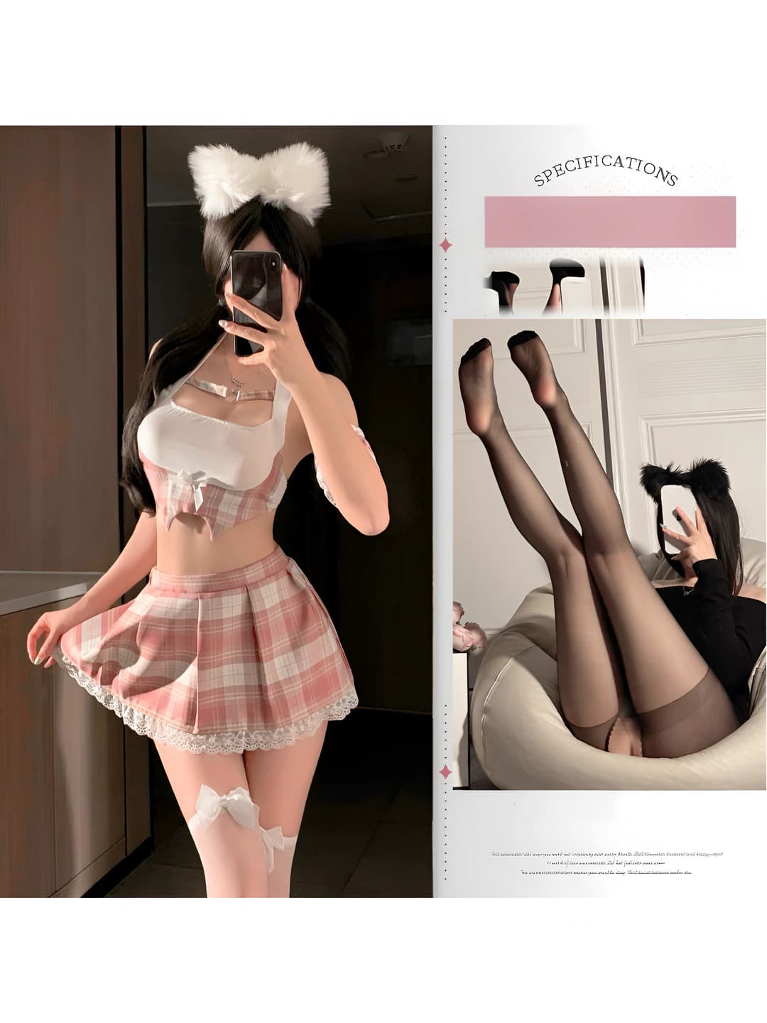 Pink-white + black open-crotch stockings