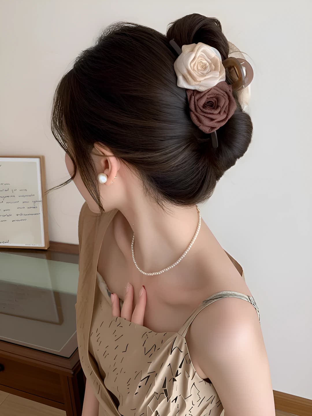 2# Off-white-coffee dried rose clip 13cm
