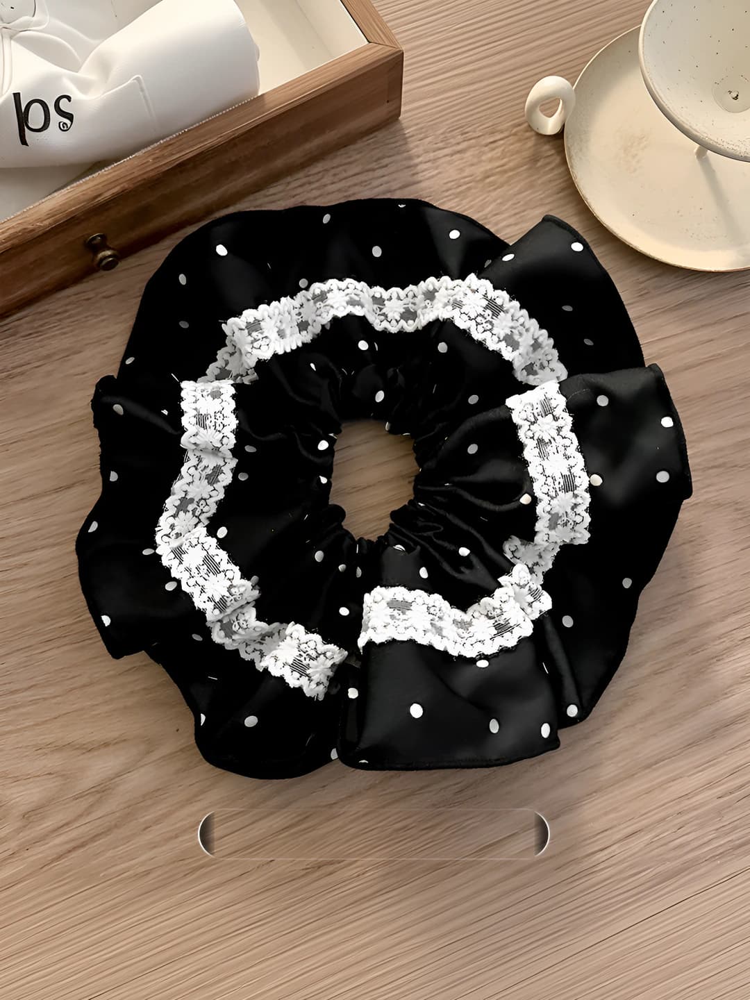 Black - lace large scrunchie
