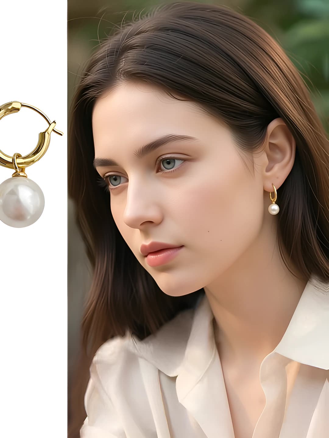 Women's pearl hoop earrings in Korean style with red bean design element, made of copper with electroplating, sweet and delicate design