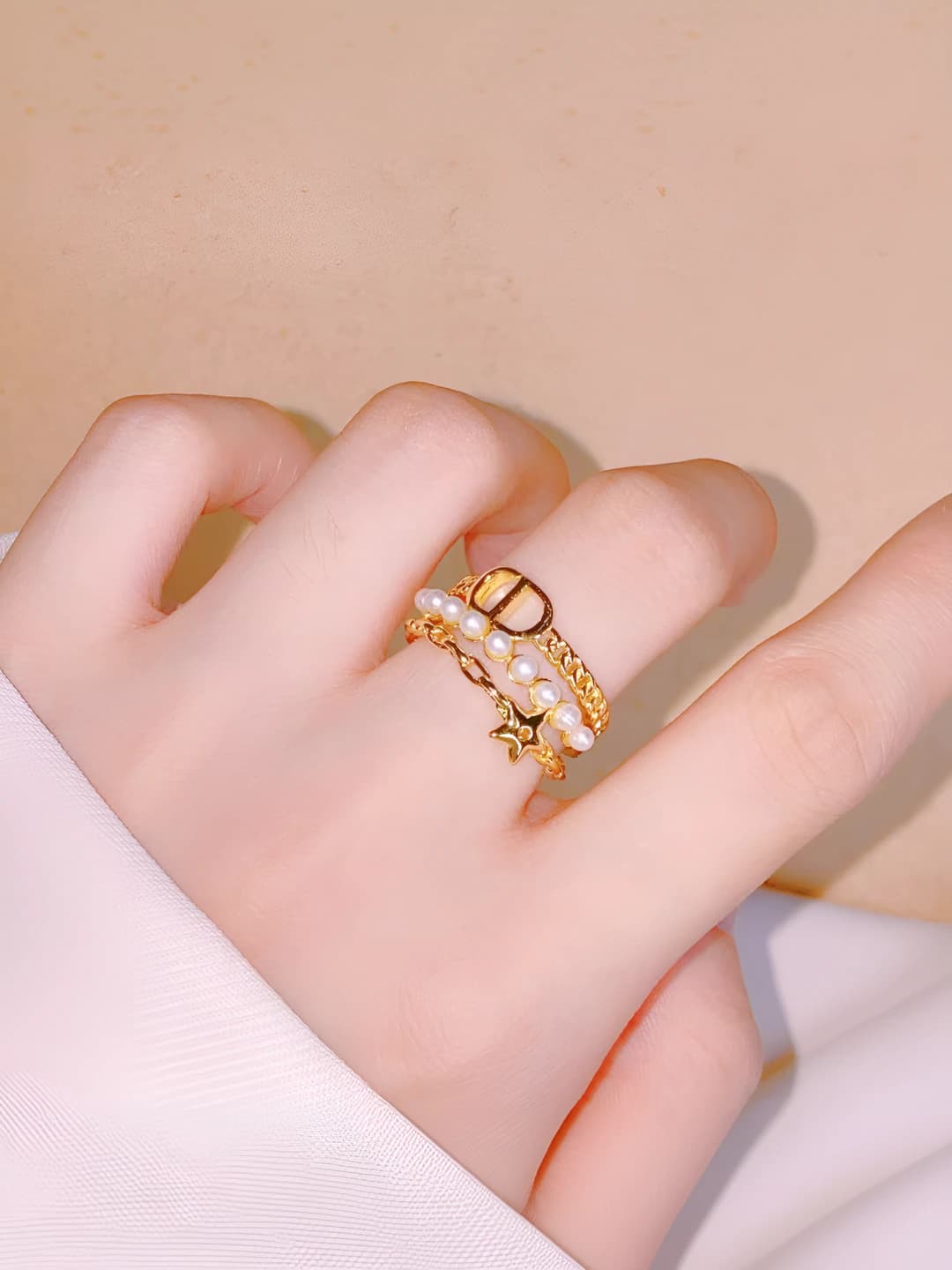 702-1 Pig nose pearl ring - Gold-white