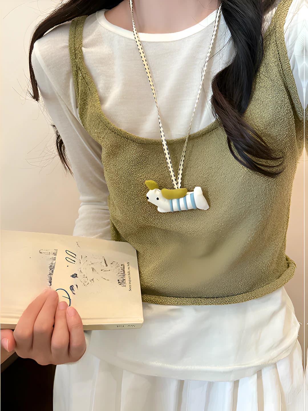 Women's plush animal pendant necklace, long sweater chain for autumn-winter, 2026