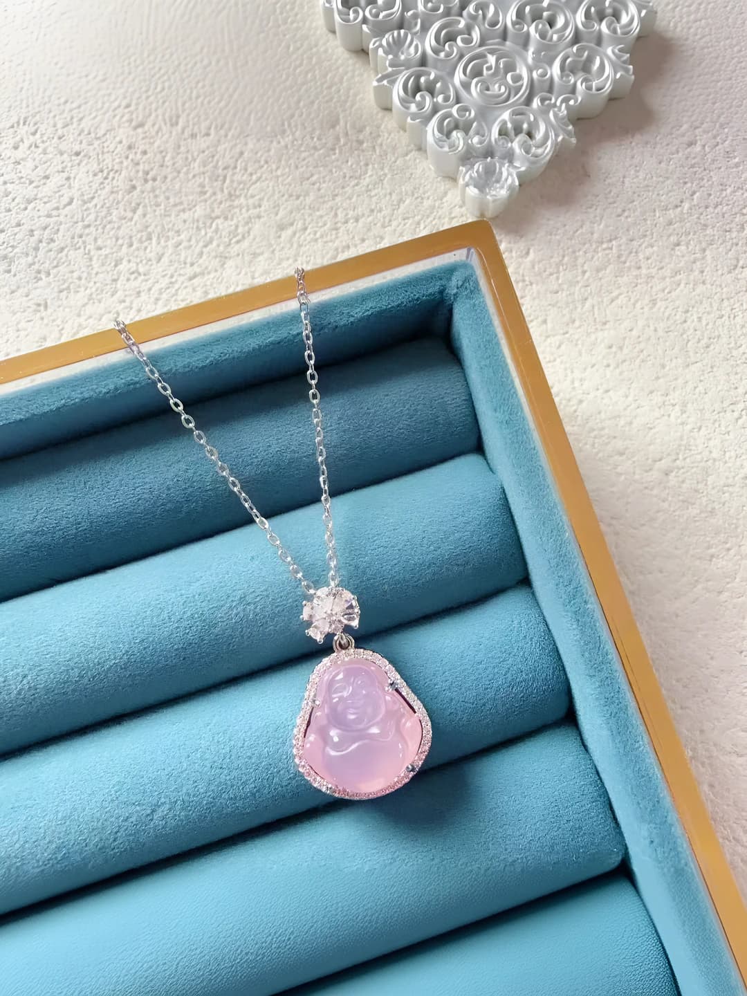2711 Buddha necklace - Silver pink