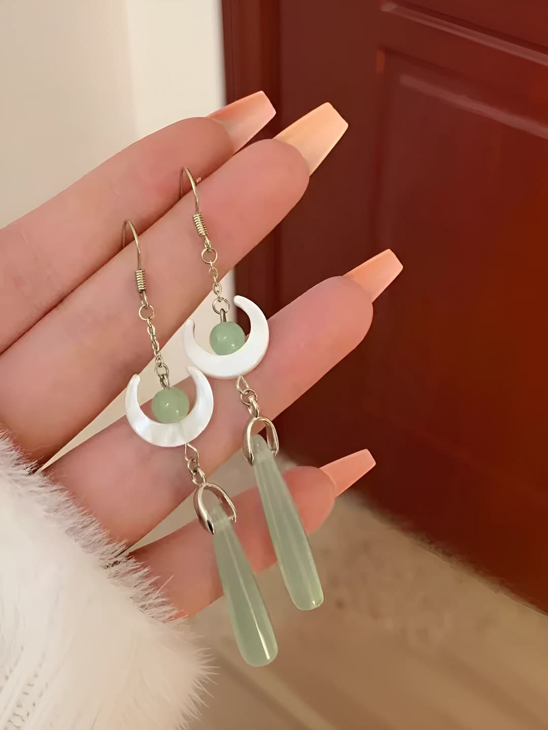 Song style faux jade hook earrings