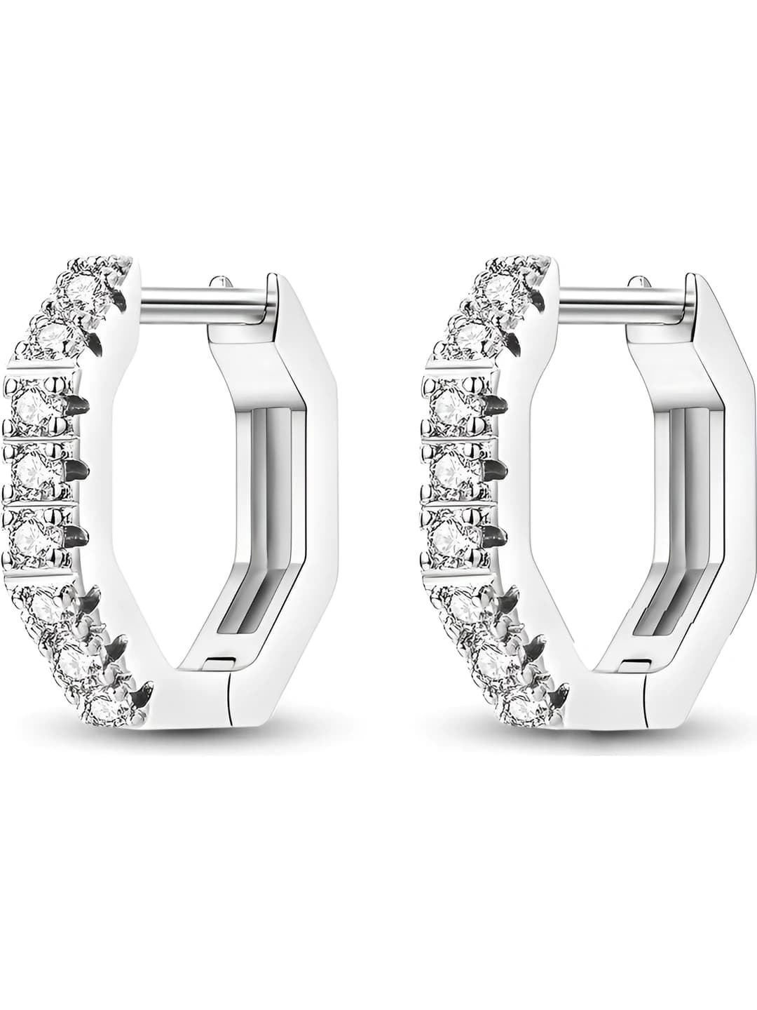 Women's earrings with hexagonal geometric design, zirconia inlay, individual style