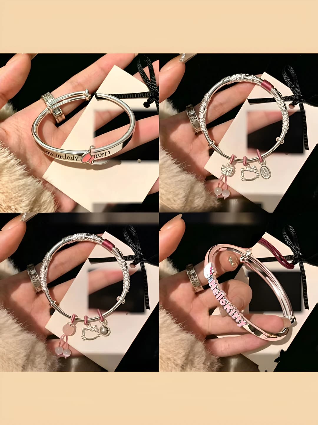 Women's silver-plated bangle bracelet, handmade, with agate, cat design element, ins style gift
