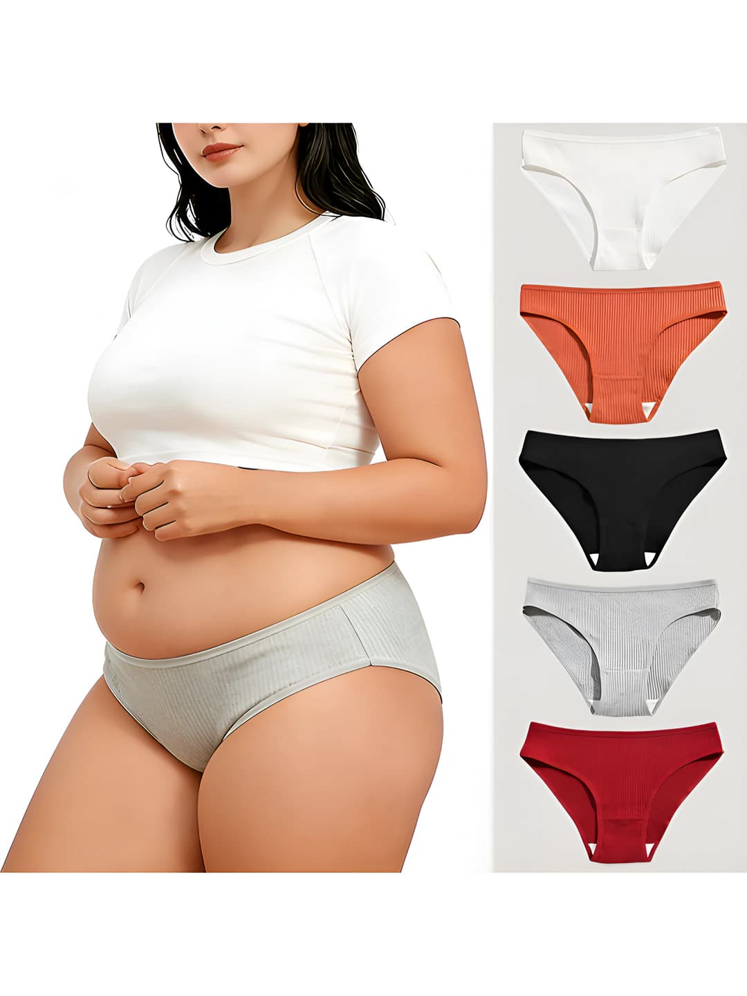 Women's plus size low waist breathable solid colour briefs made of pure cotton