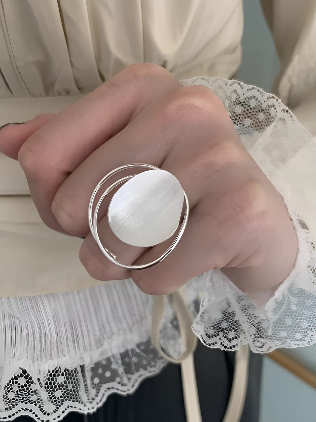 Women's geometric open ring, copper with electroplating, punk style design element