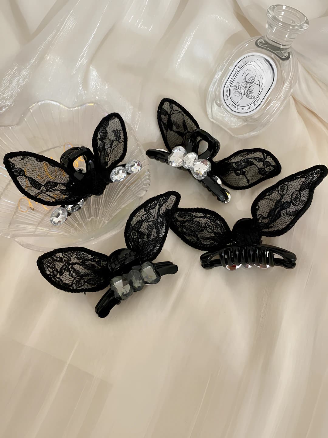 Women's 2026 rabbit ear hair clips with rhinestones, Korean and Japanese style