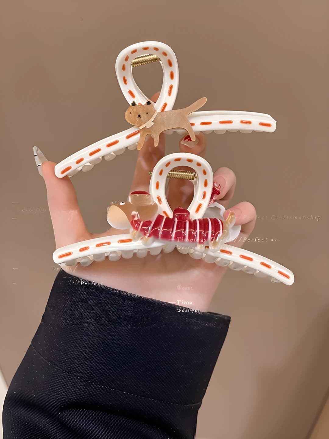Women's hair clips and combs: large acrylic claw clips, handmade, bear design element, minimalist style