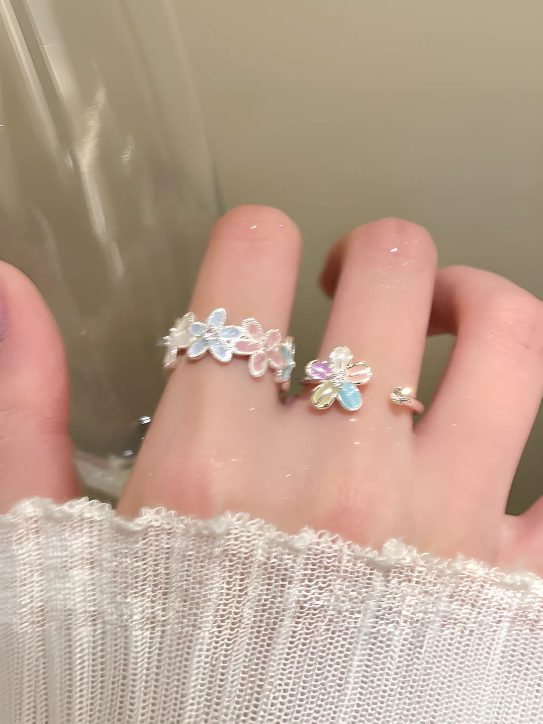 Women's flower open ring, Korean style, ins style, versatile