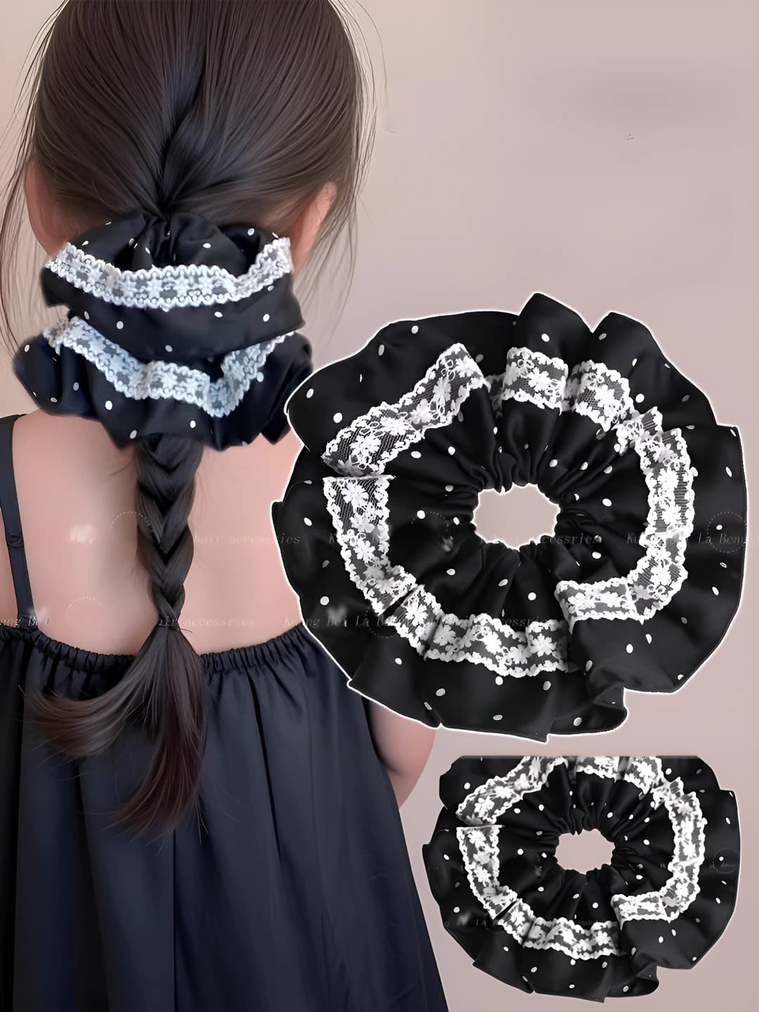 2# Black - lace large scrunchie ~20 cm