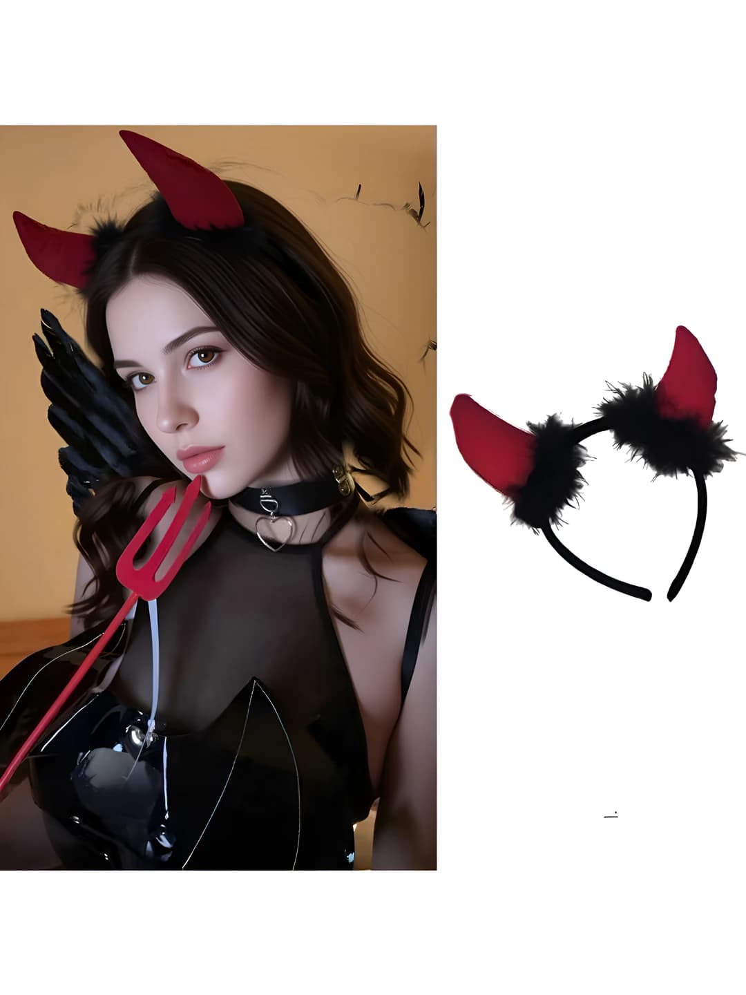 Women's devil horn headband, fallen angel wings cosplay headpiece, sweet style horned hair accessory