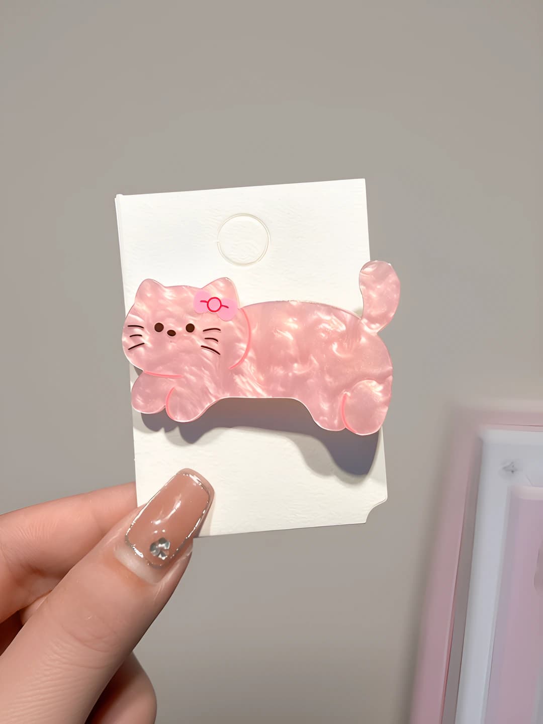 2# Pink cat hair clip 5.5cm