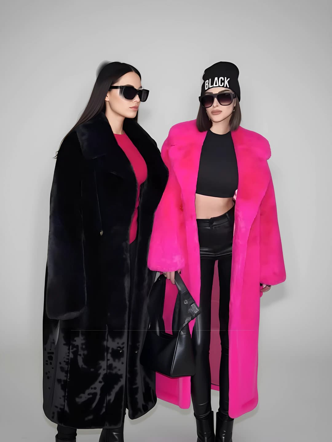 Women's thickened long sleeve long faux fur coat with blazer collar