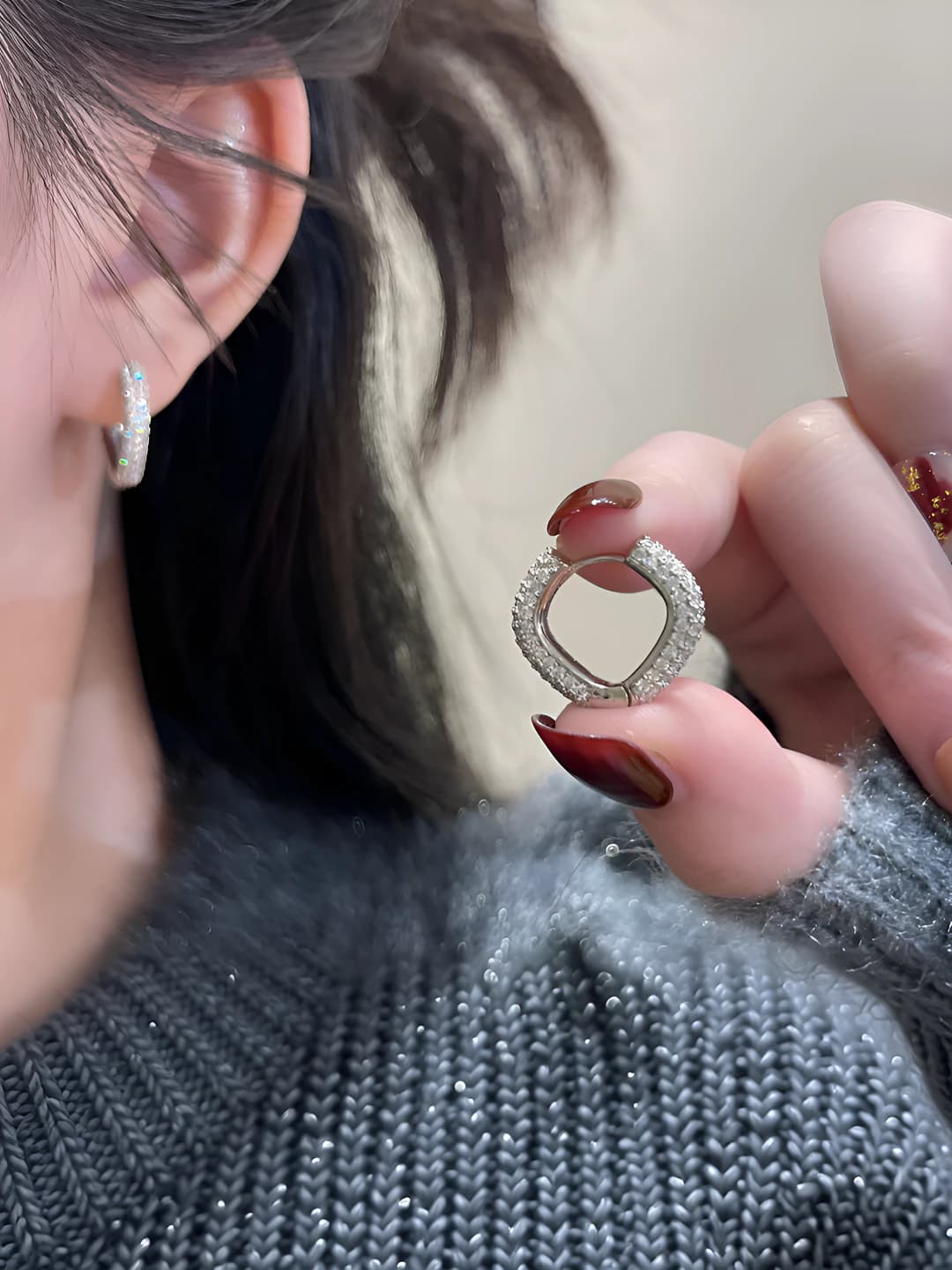 Women's square zircon earrings, geometric design, brass, gold plating, minimalist style