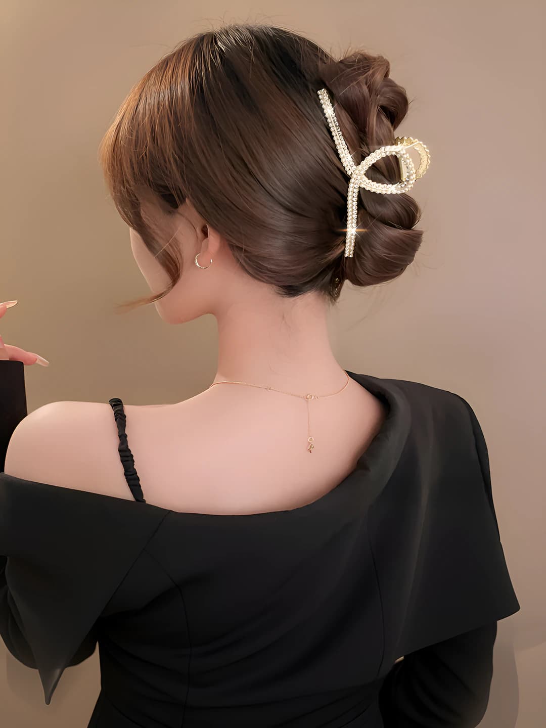 3 Large pearl + diamond Y clip - 11cm