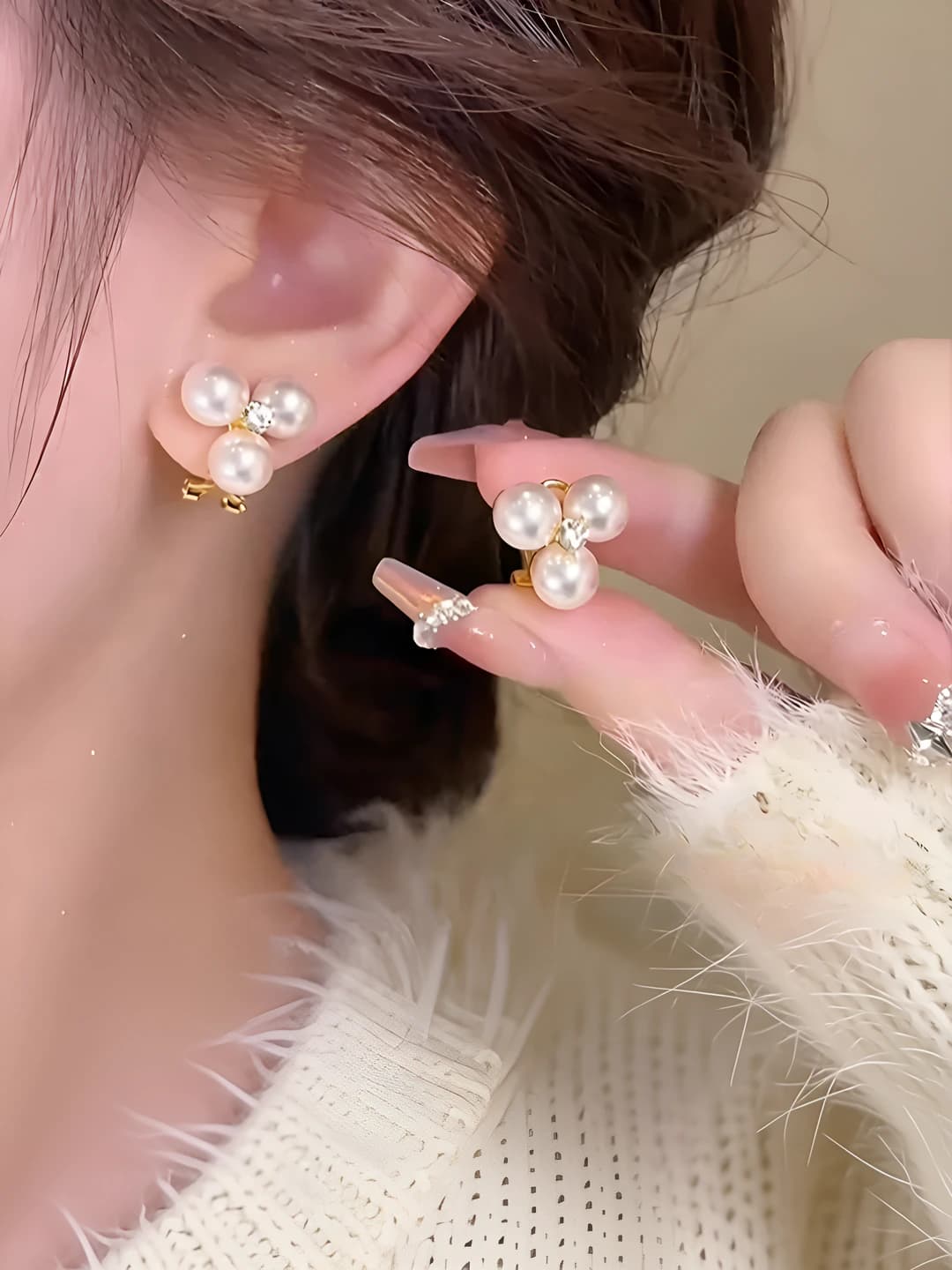 Women's 2026 pearl stud earrings with 925 silver post, pink color, country style, mesh design element, and elegant look