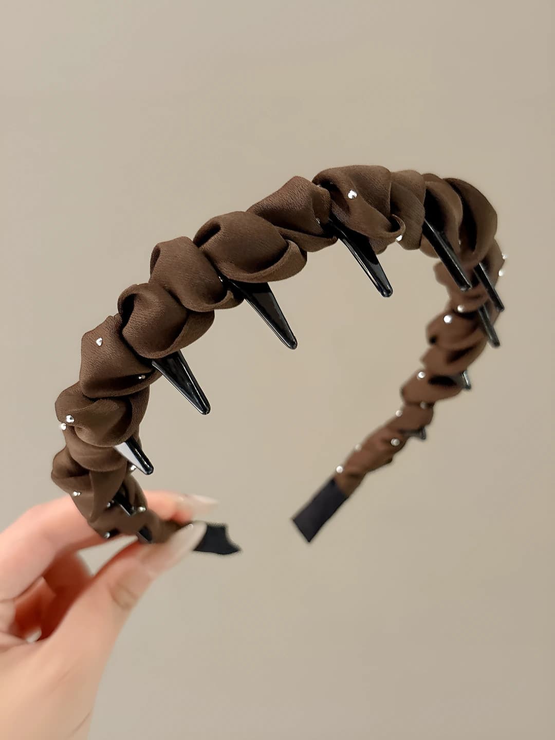 Sparkling diamond headband, brown, 12 cm