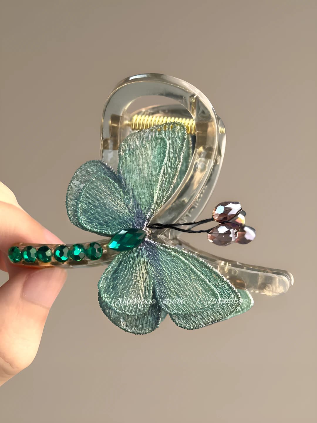 Embroidered butterfly, teal, ~8cm
