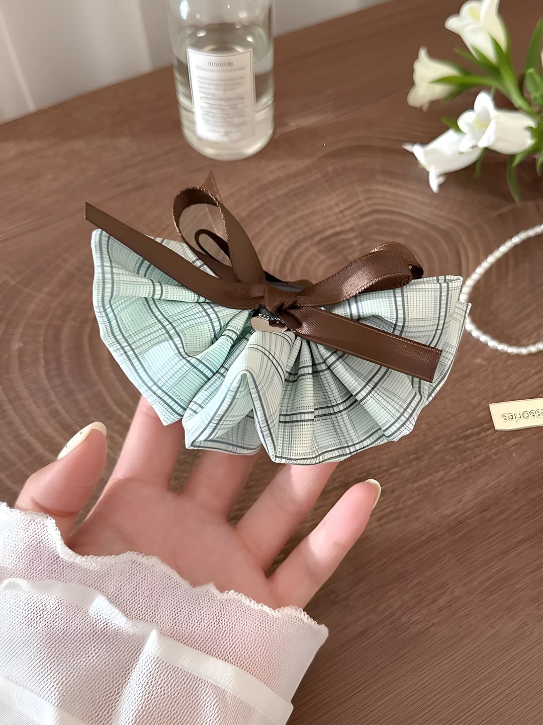 Green plaid banana clip, 1 pc